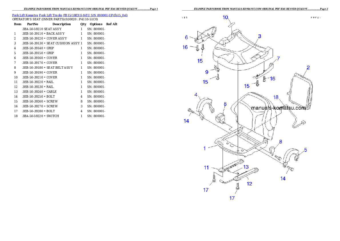 FB15/18EXG-8-EU S/N 800001-UP Partsbook