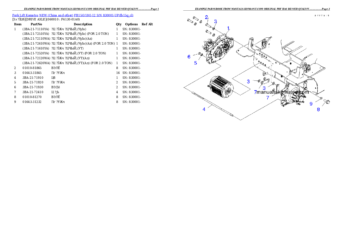 FB15G/18G-12 S/N 830001-UP Partsbook