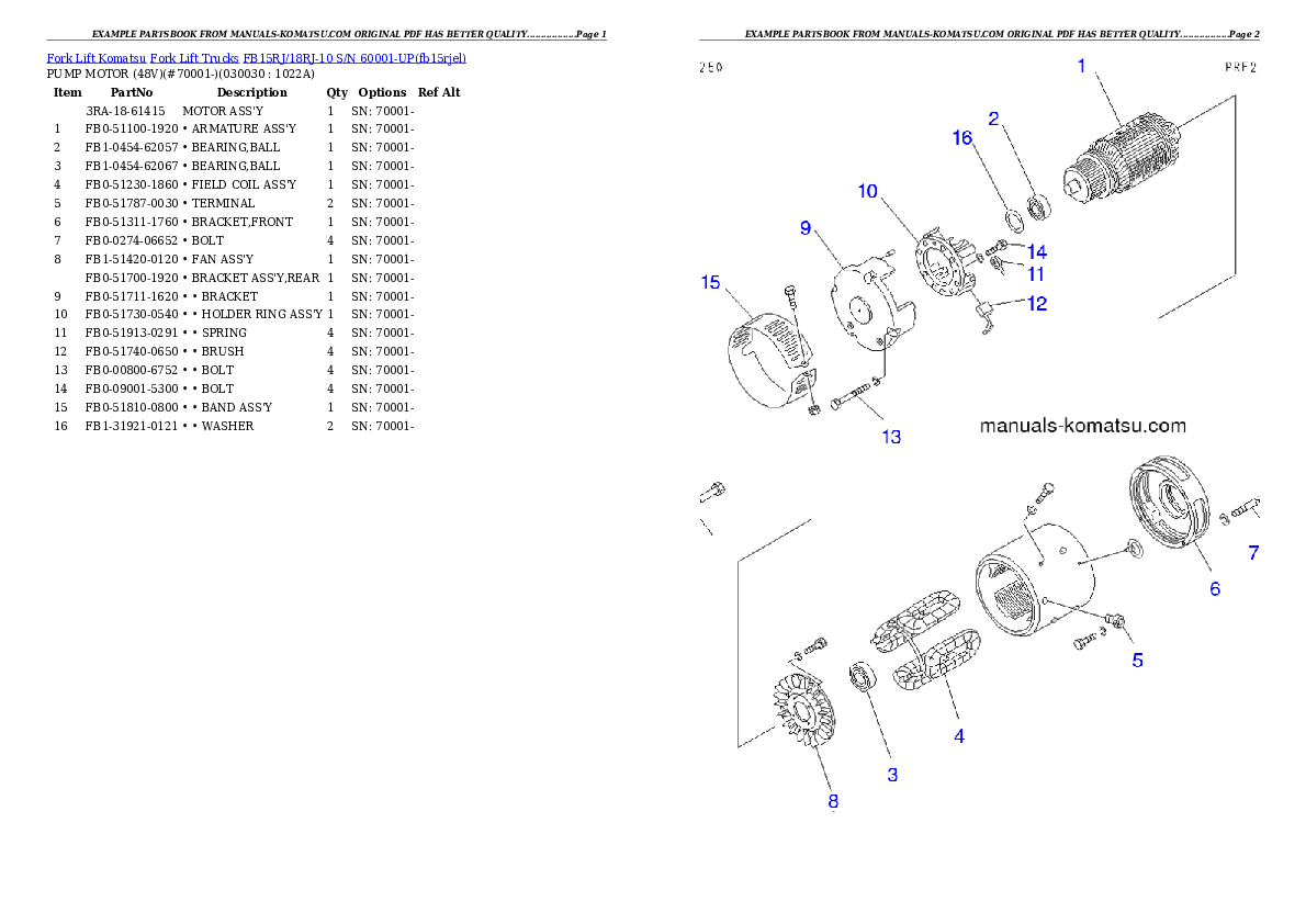 FB15RJ/18RJ-10 S/N 60001-UP Partsbook