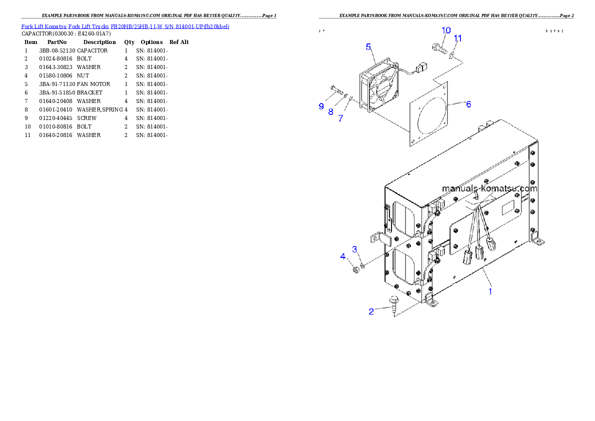 FB20HB/25HB-11-W S/N 814001-UP Partsbook