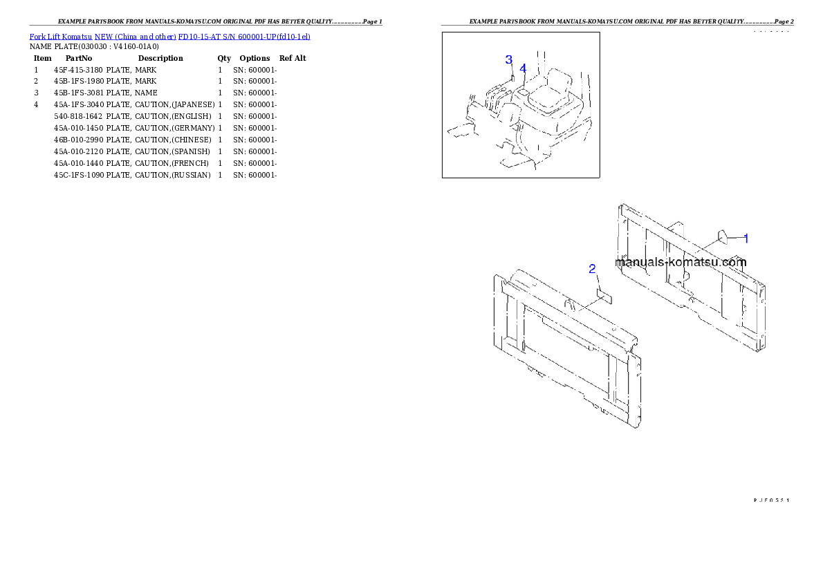 FD10-15-AT S/N 600001-UP Partsbook