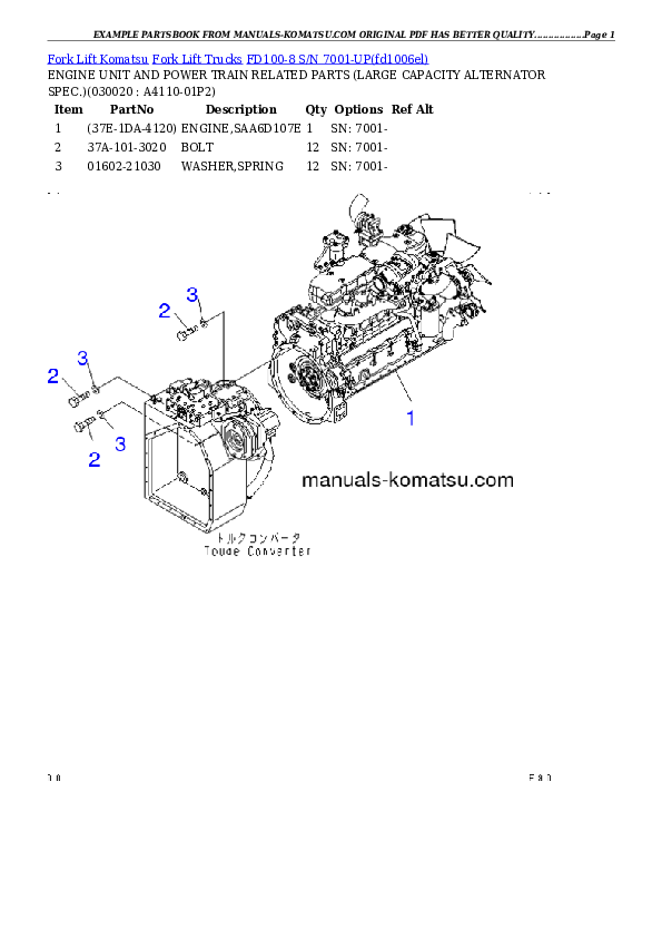 FD100-8 S/N 7001-UP Partsbook