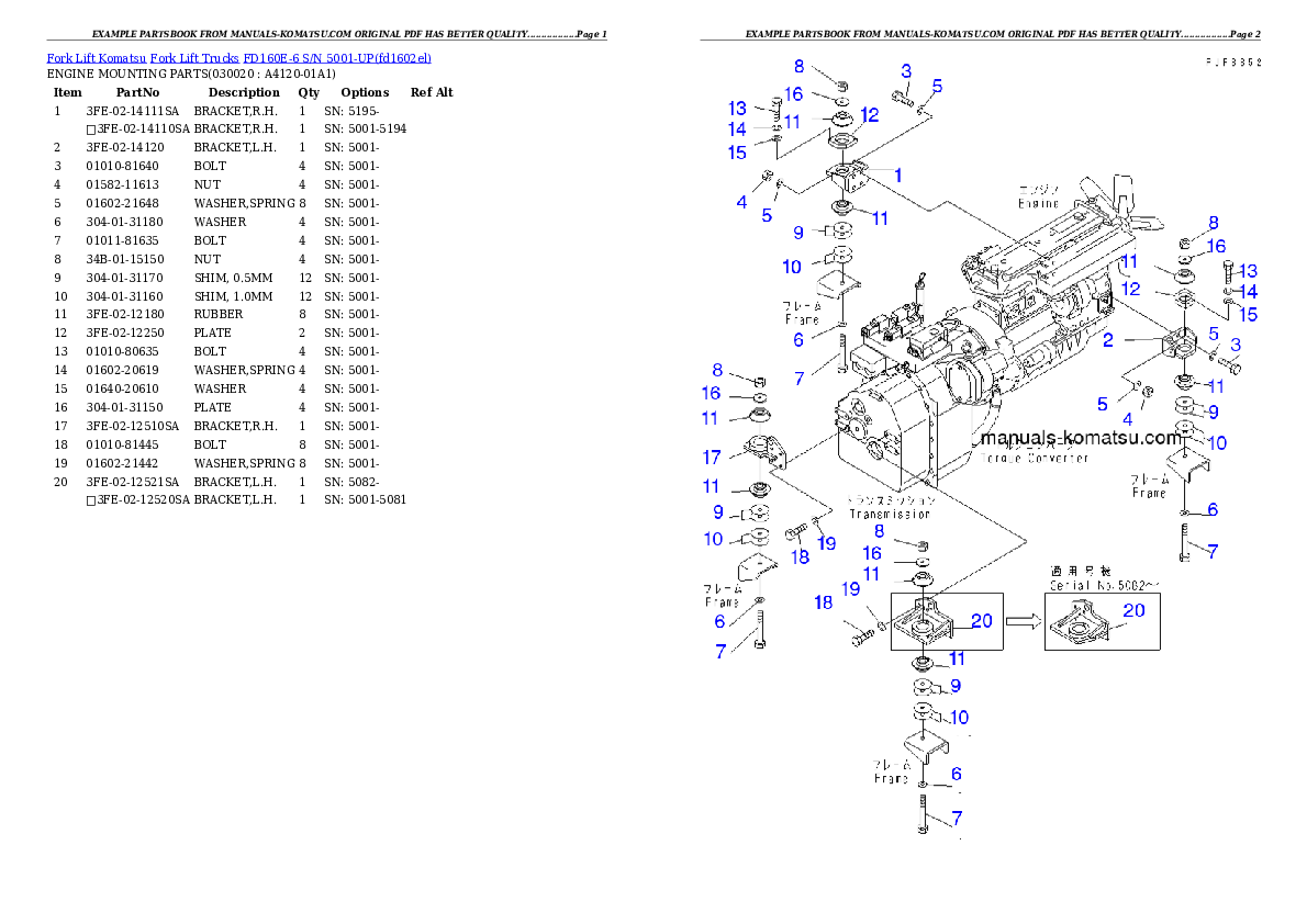 FD160E-6 S/N 5001-UP Partsbook