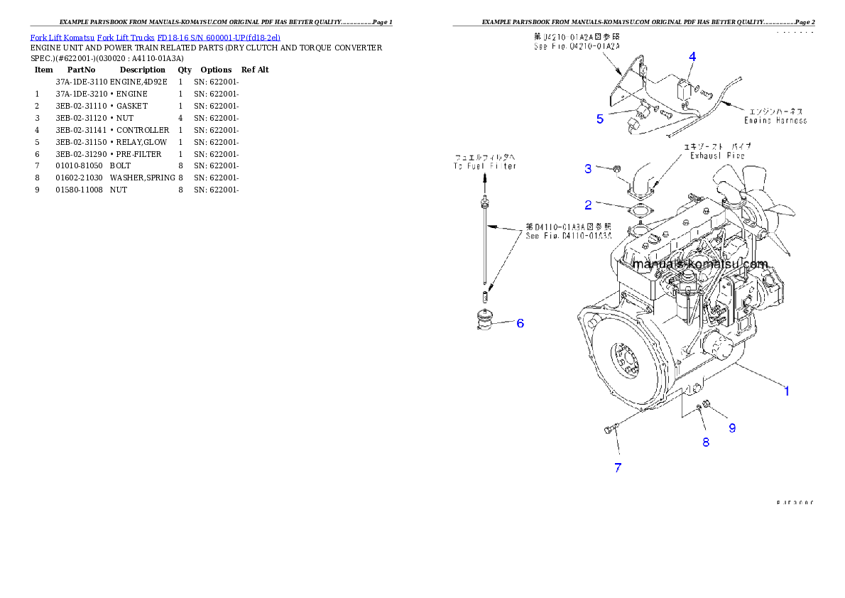 FD18-16 S/N 600001-UP Partsbook