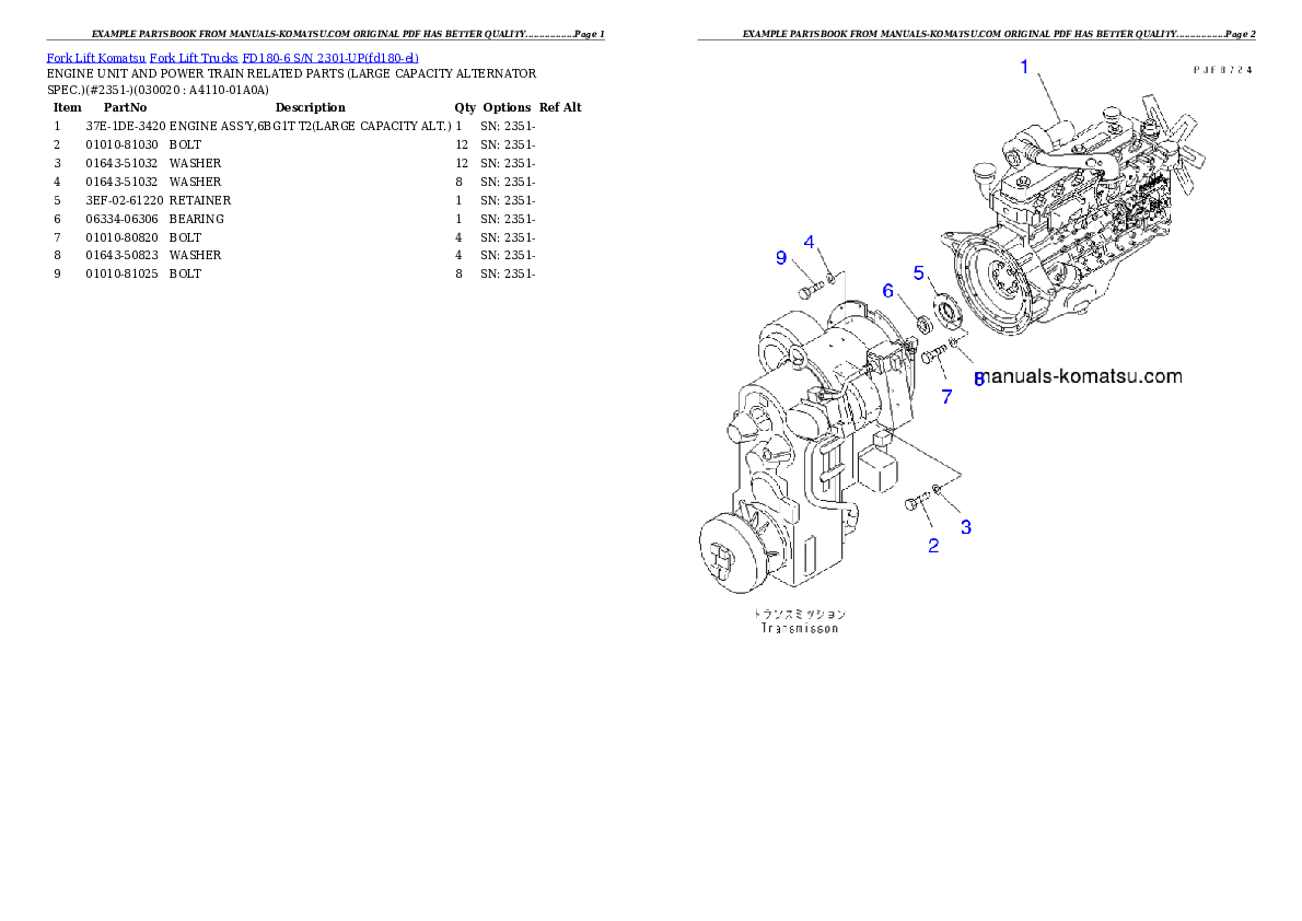 FD180-6 S/N 2301-UP Partsbook