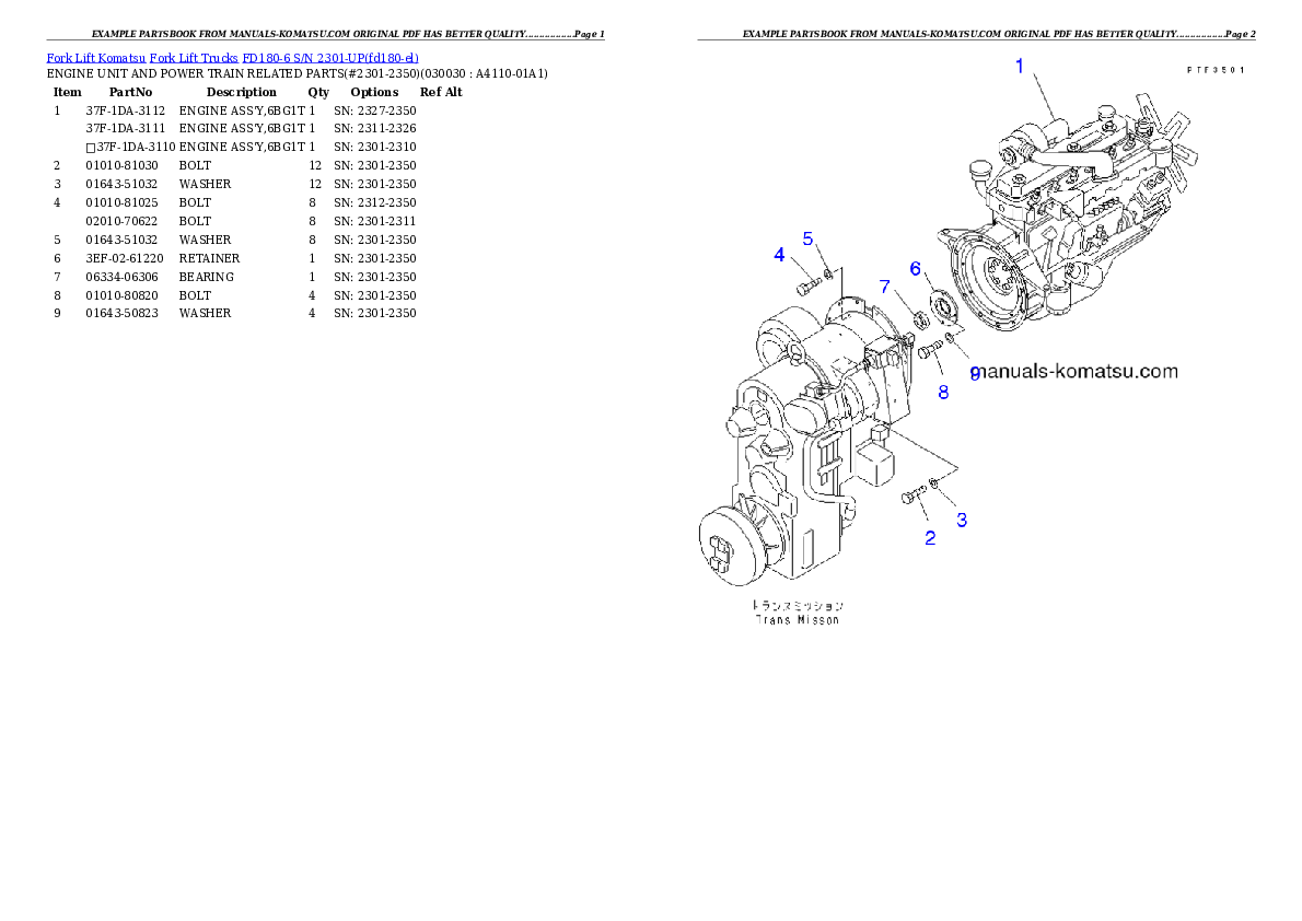 FD180-6 S/N 2301-UP Partsbook