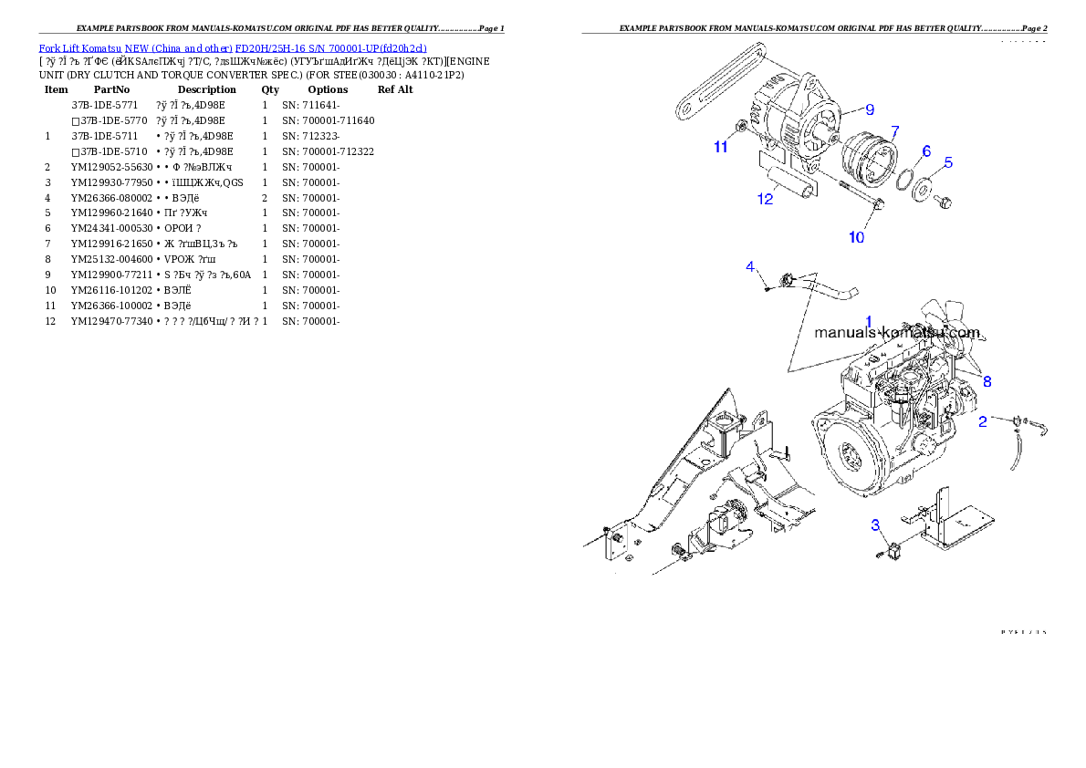 FD20H/25H-16 S/N 700001-UP Partsbook