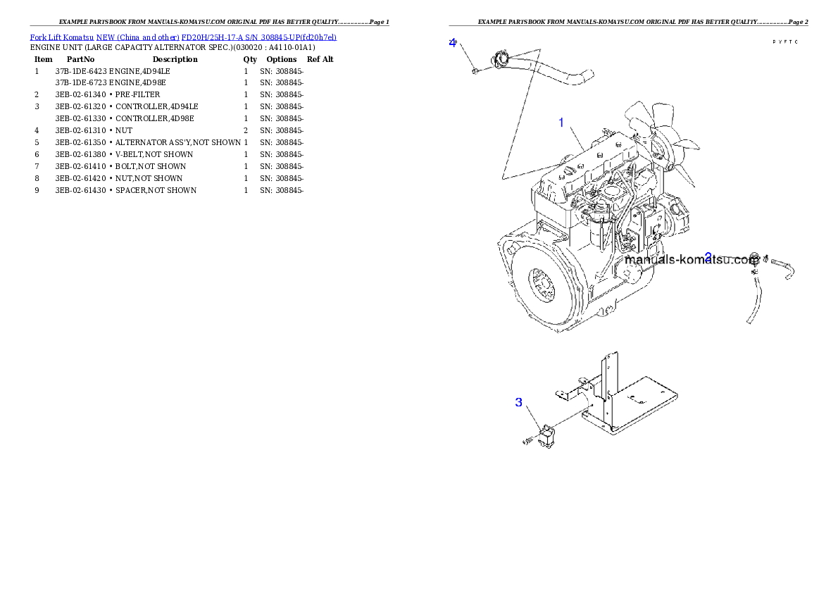 FD20H/25H-17-A S/N 308845-UP Partsbook