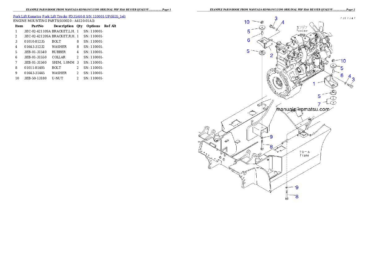 FD35/40-8 S/N 110001-UP Partsbook