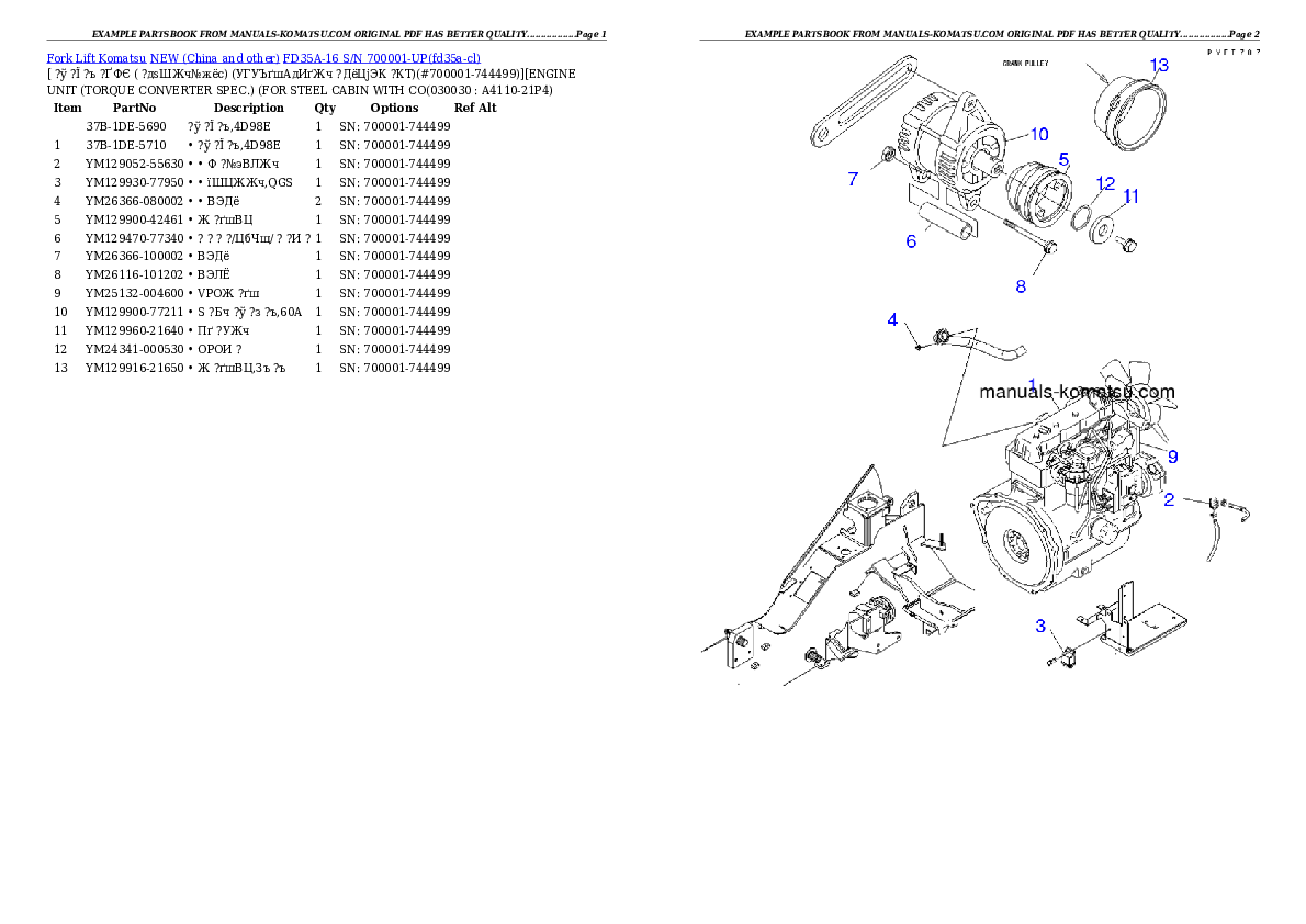 FD35A-16 S/N 700001-UP Partsbook