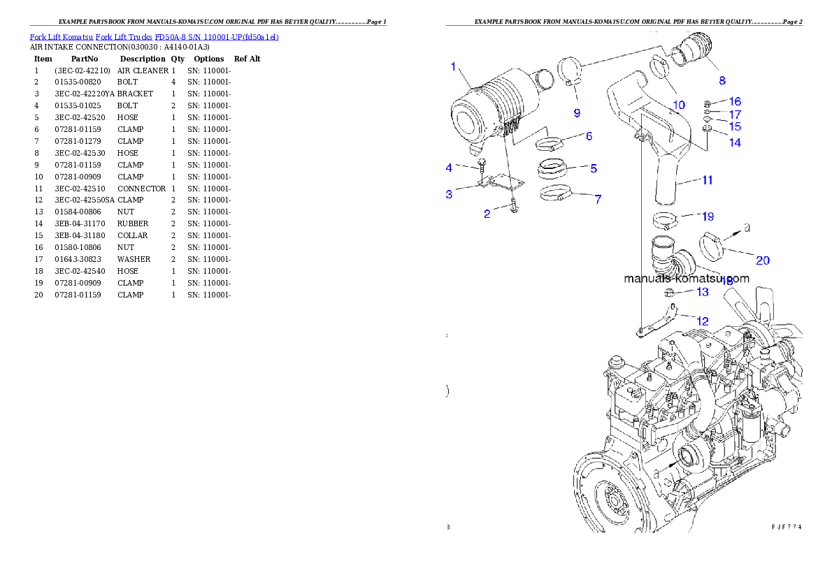 FD50A-8 S/N 110001-UP Partsbook