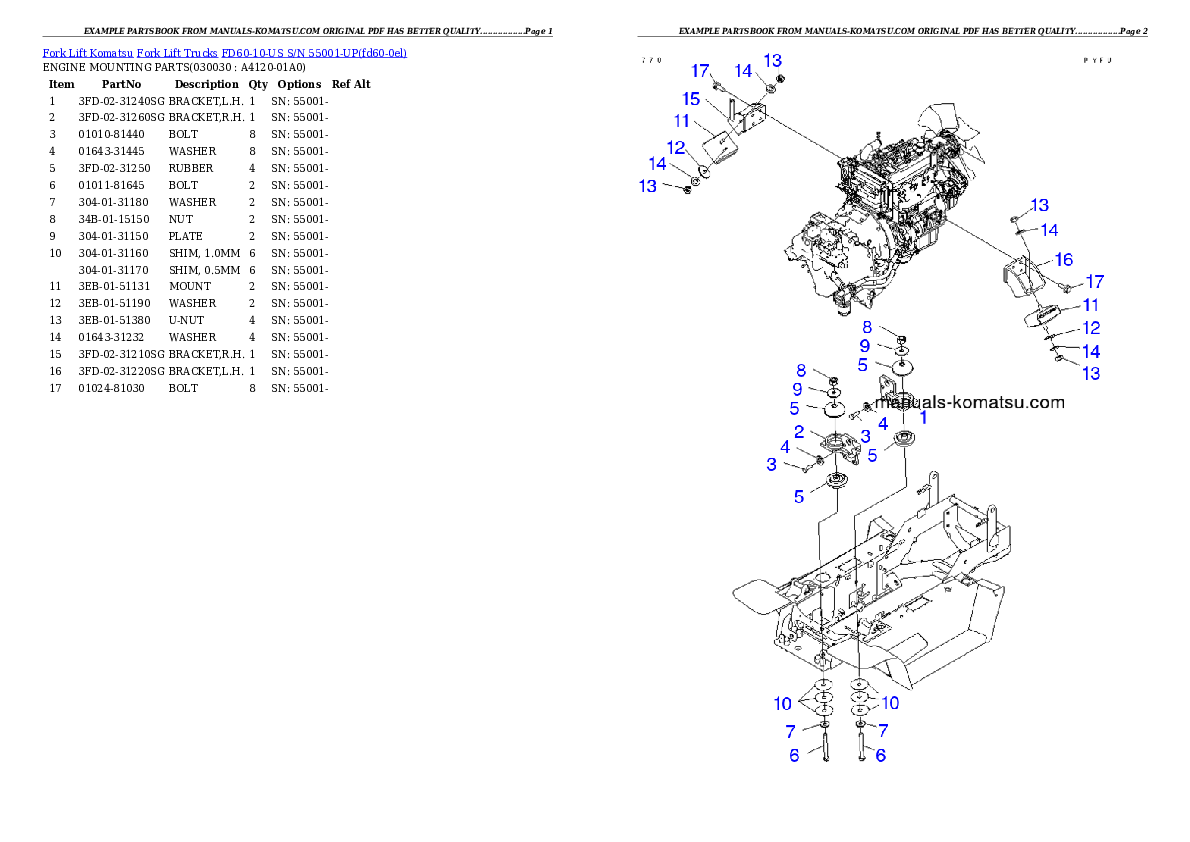 FD60-10-US S/N 55001-UP Partsbook