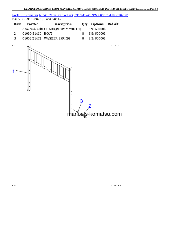 FG10-15-AT S/N 600001-UP Partsbook