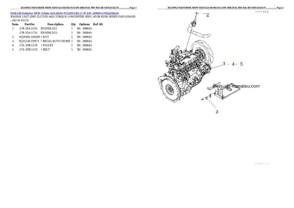 FG20H/25H-17-W S/N 308845-UP Partsbook