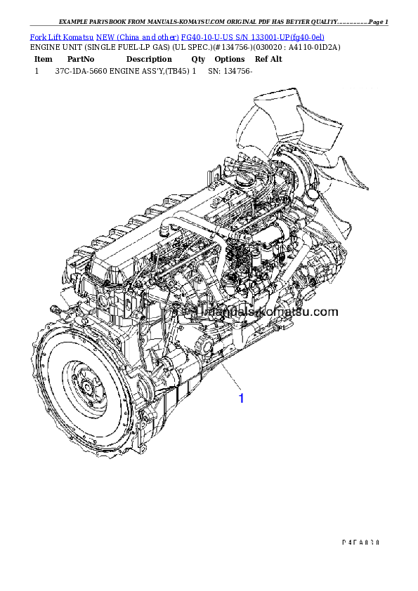 FG40-10-U-US S/N 133001-UP Partsbook