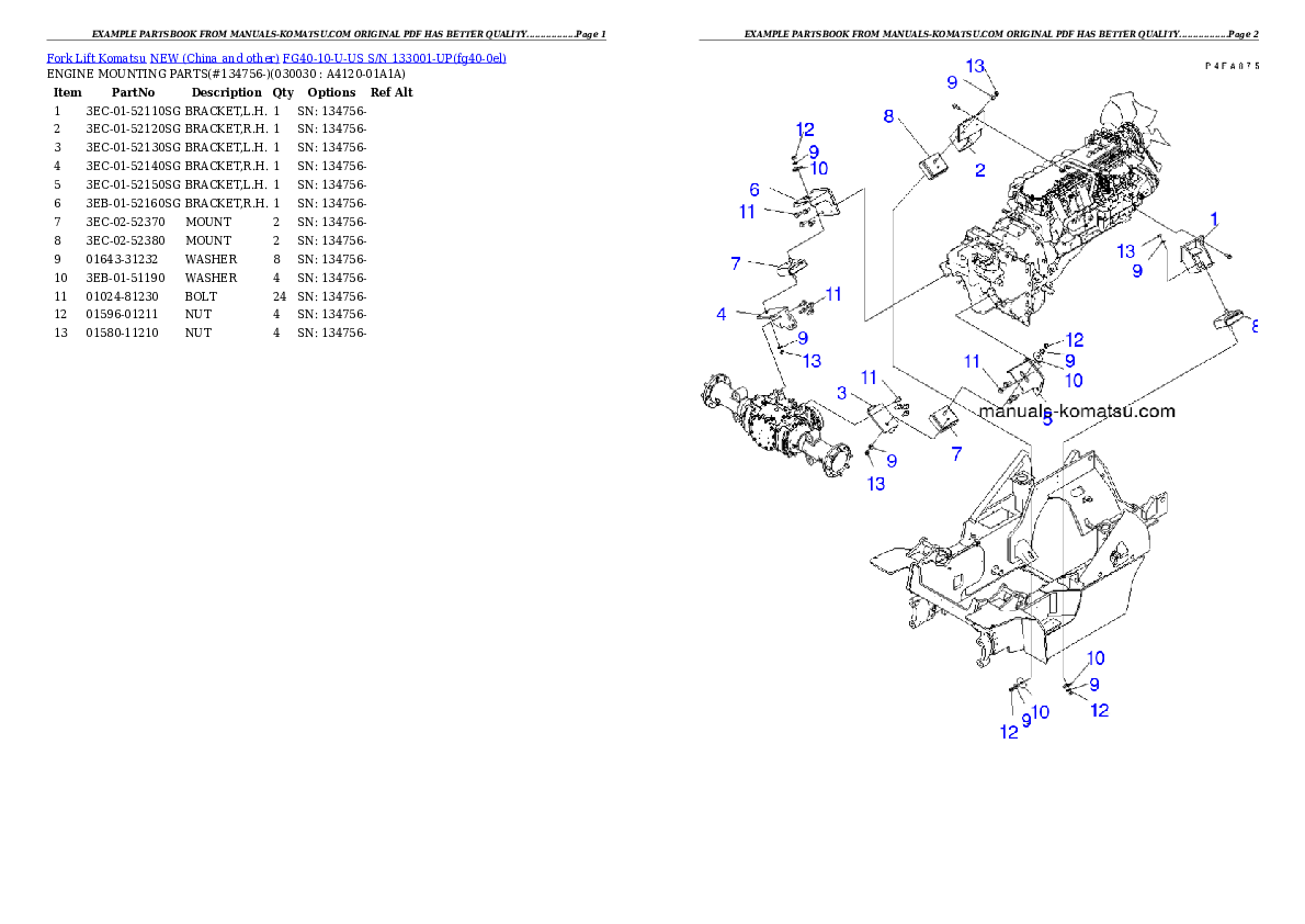 FG40-10-U-US S/N 133001-UP Partsbook