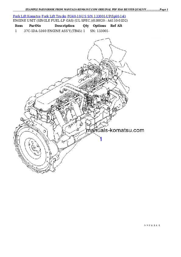 FG40-10-US S/N 133001-UP Partsbook