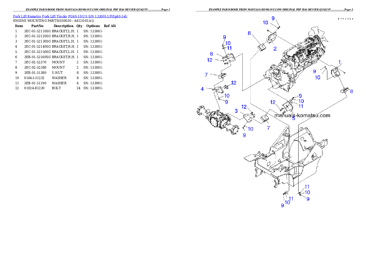 FG40-10-US S/N 133001-UP Partsbook