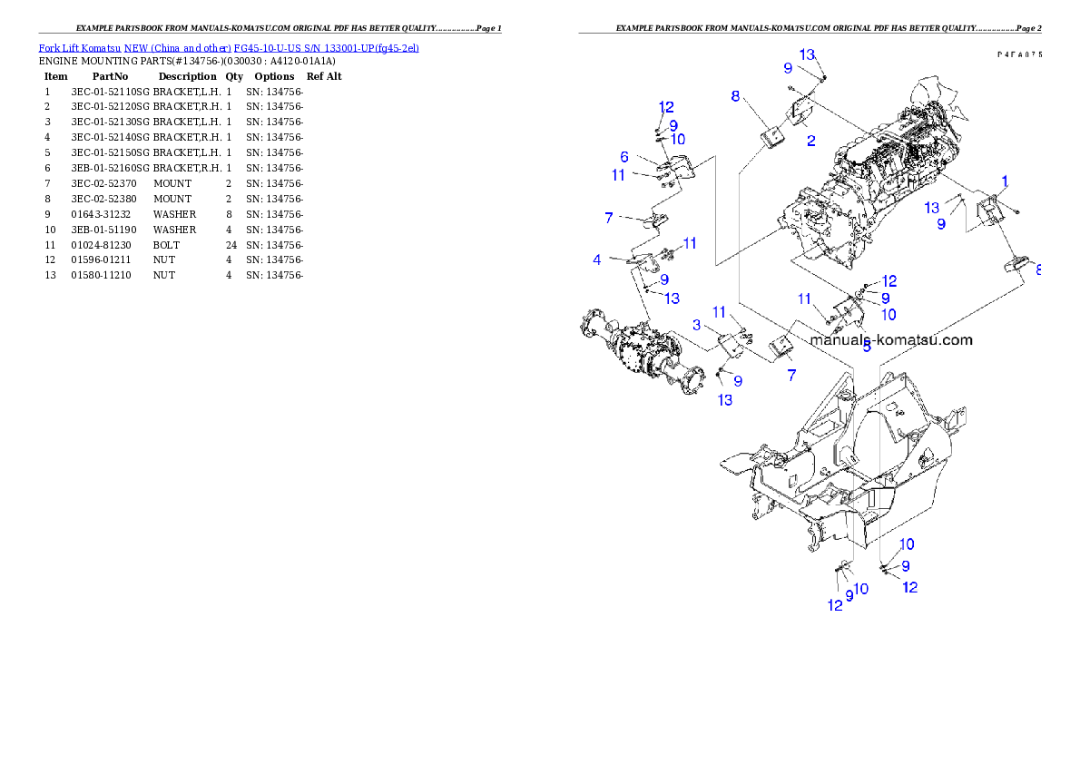 FG45-10-U-US S/N 133001-UP Partsbook