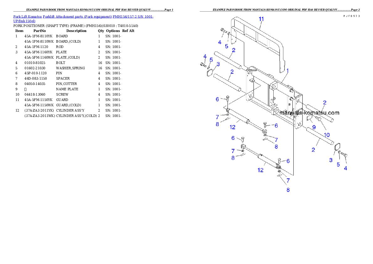 FMH156/157-2 S/N 1001-UP Partsbook