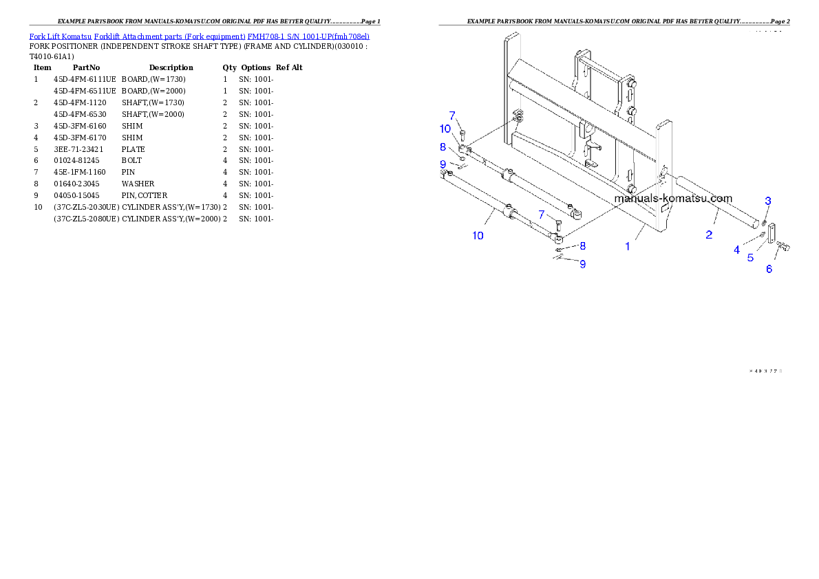 FMH708-1 S/N 1001-UP Partsbook