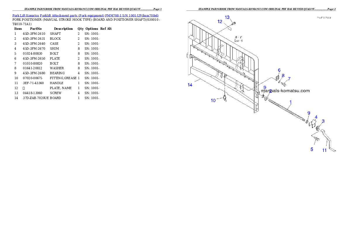 FMM708-1 S/N 1001-UP Partsbook