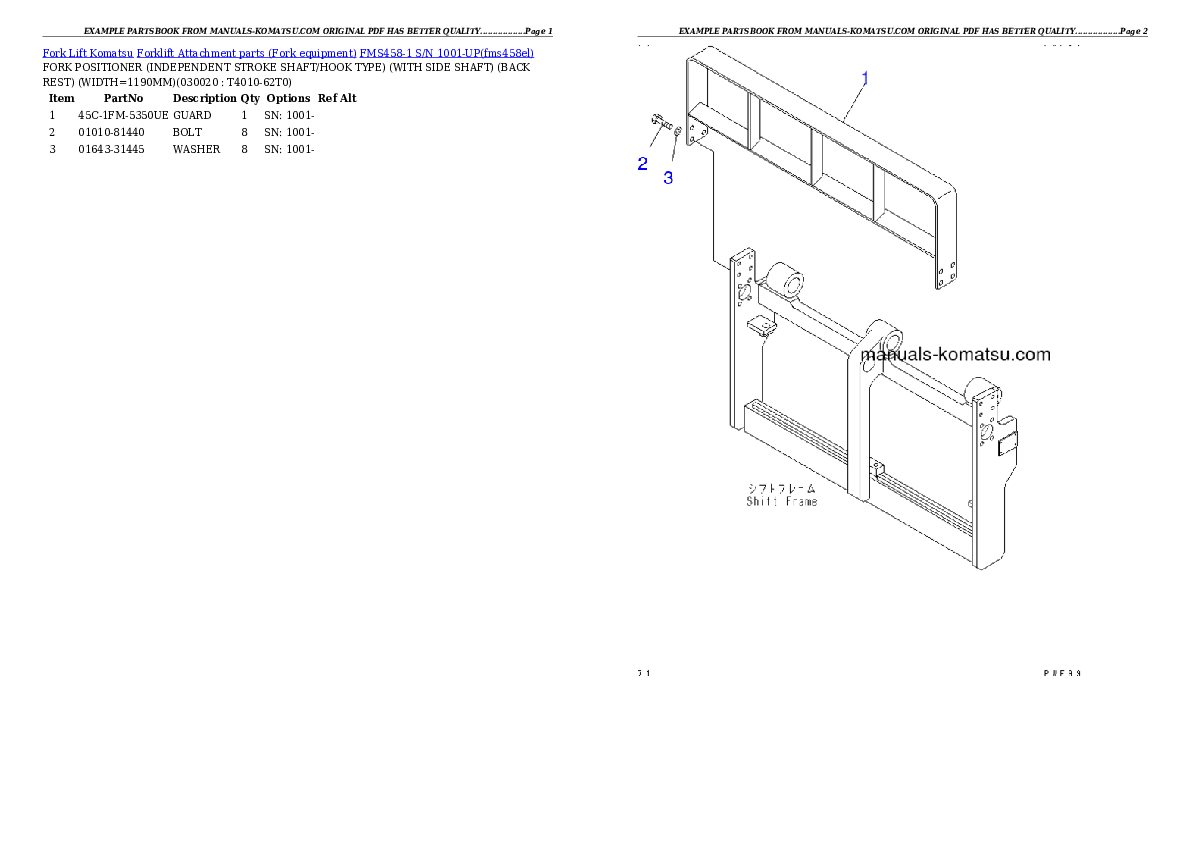 FMS458-1 S/N 1001-UP Partsbook