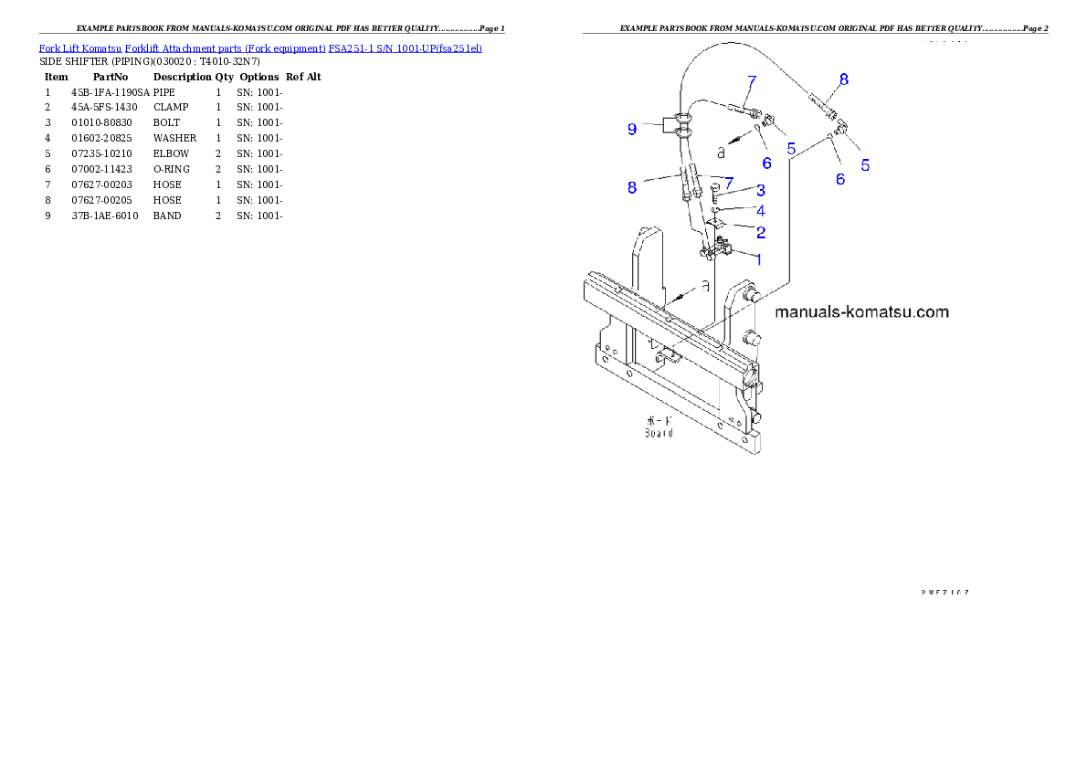 FSA251-1 S/N 1001-UP Partsbook