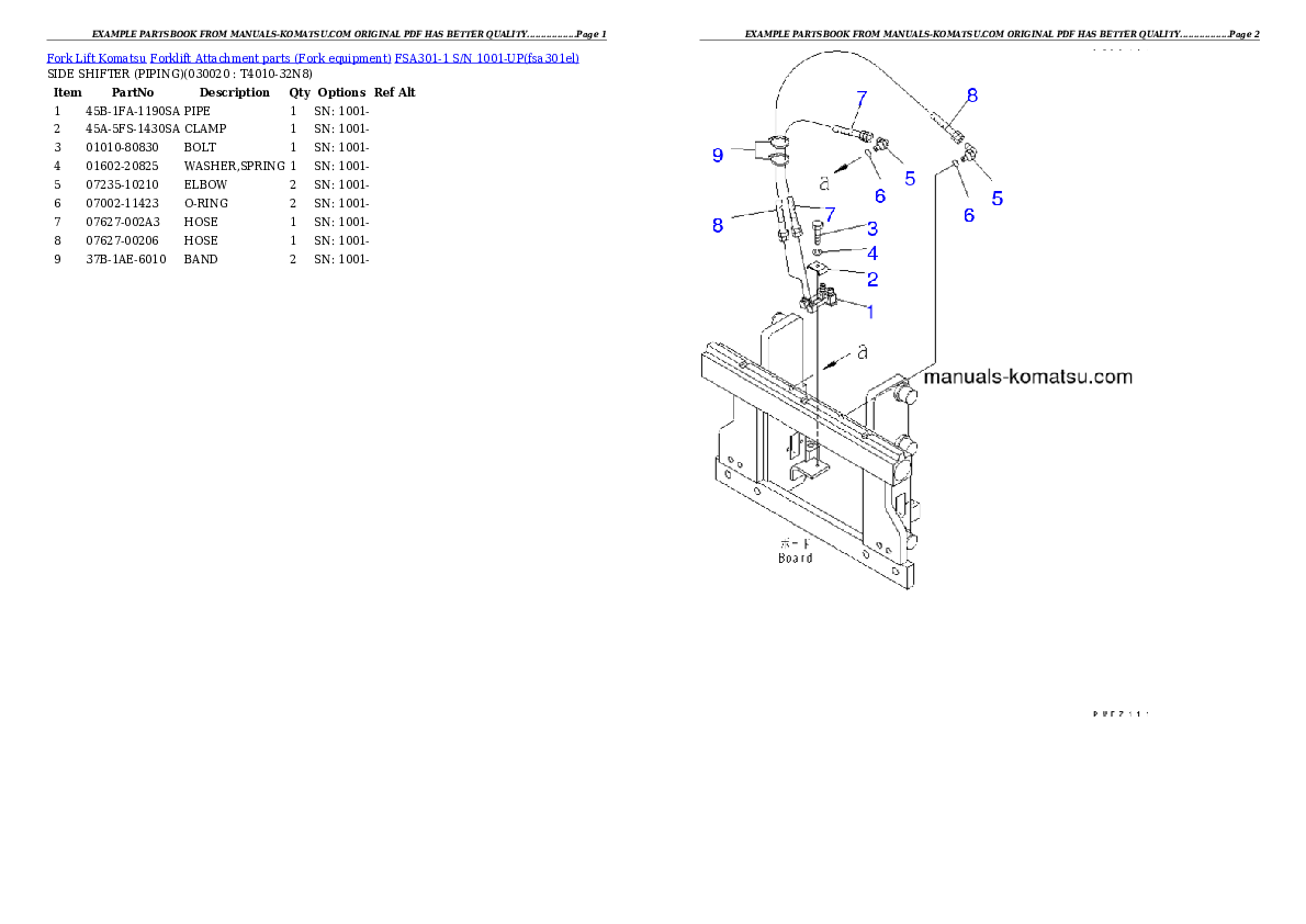 FSA301-1 S/N 1001-UP Partsbook