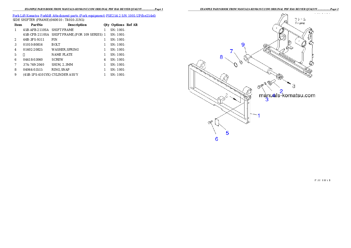 FSE254-2 S/N 1001-UP Partsbook