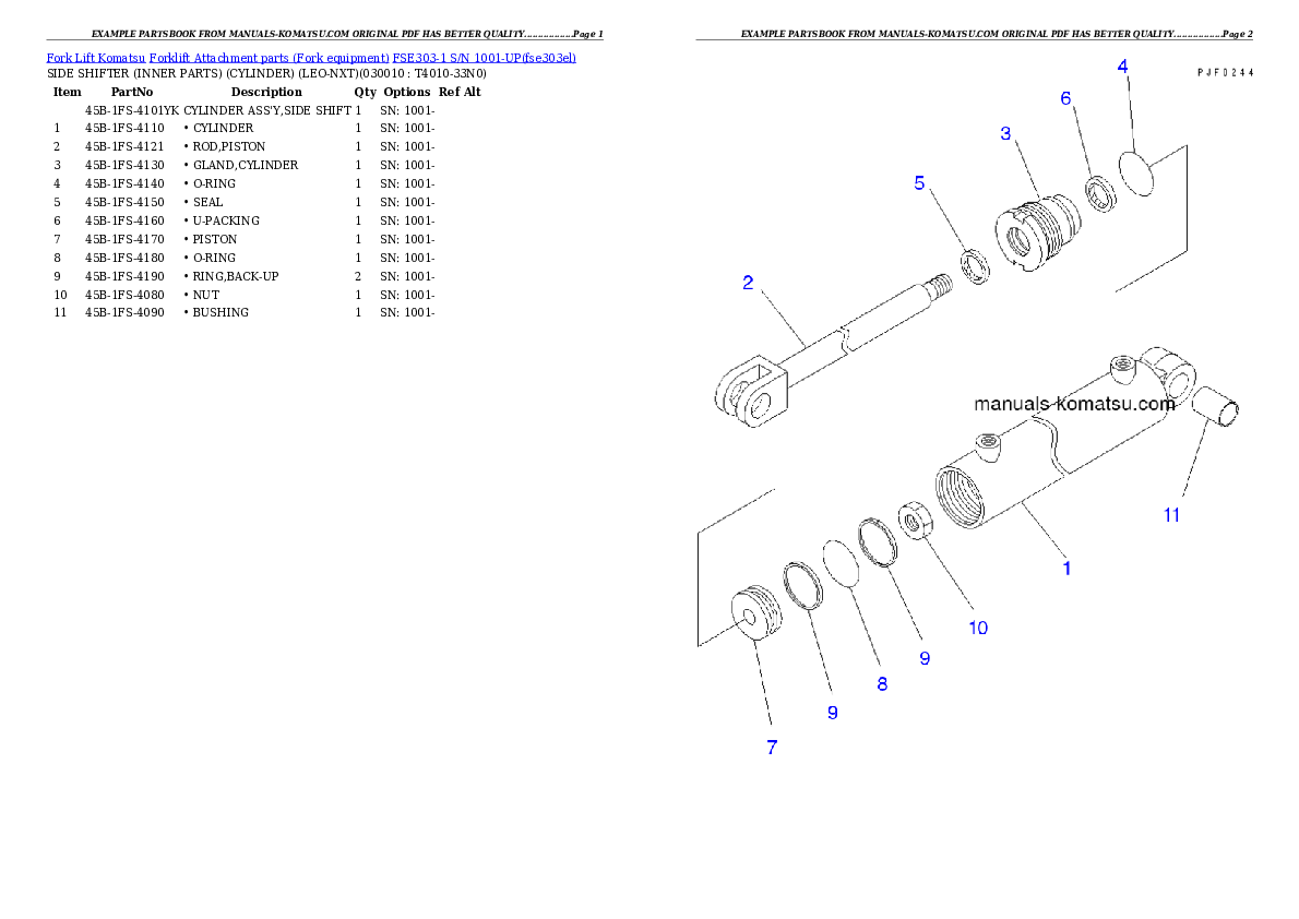 FSE303-1 S/N 1001-UP Partsbook