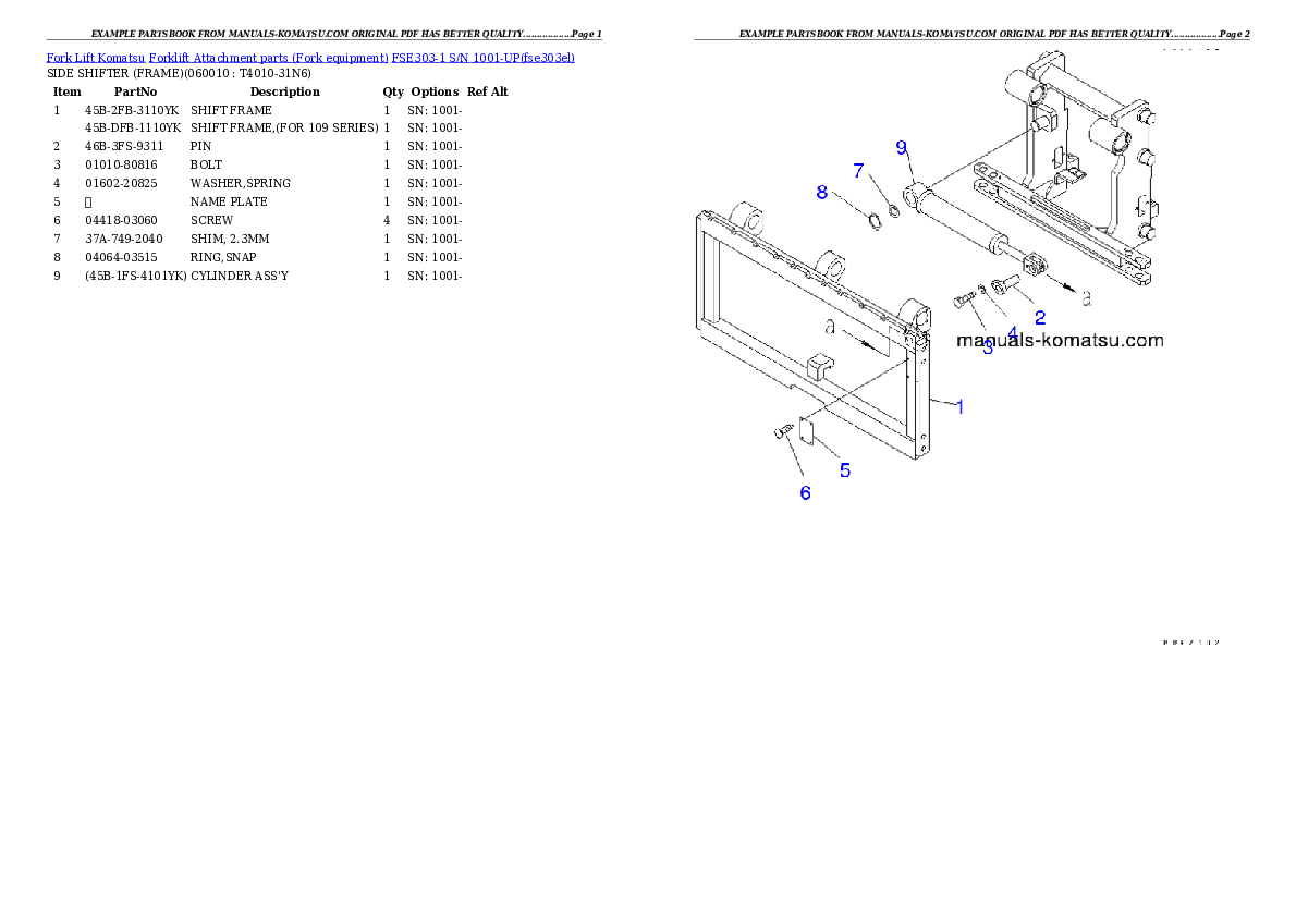 FSE303-1 S/N 1001-UP Partsbook