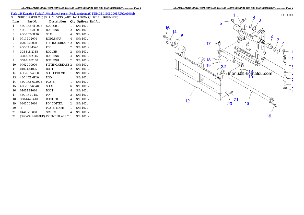 FSE408-1 S/N 1001-UP Partsbook