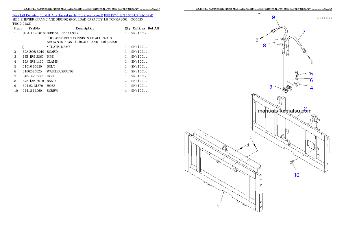 FSH157-1 S/N 1001-UP Partsbook