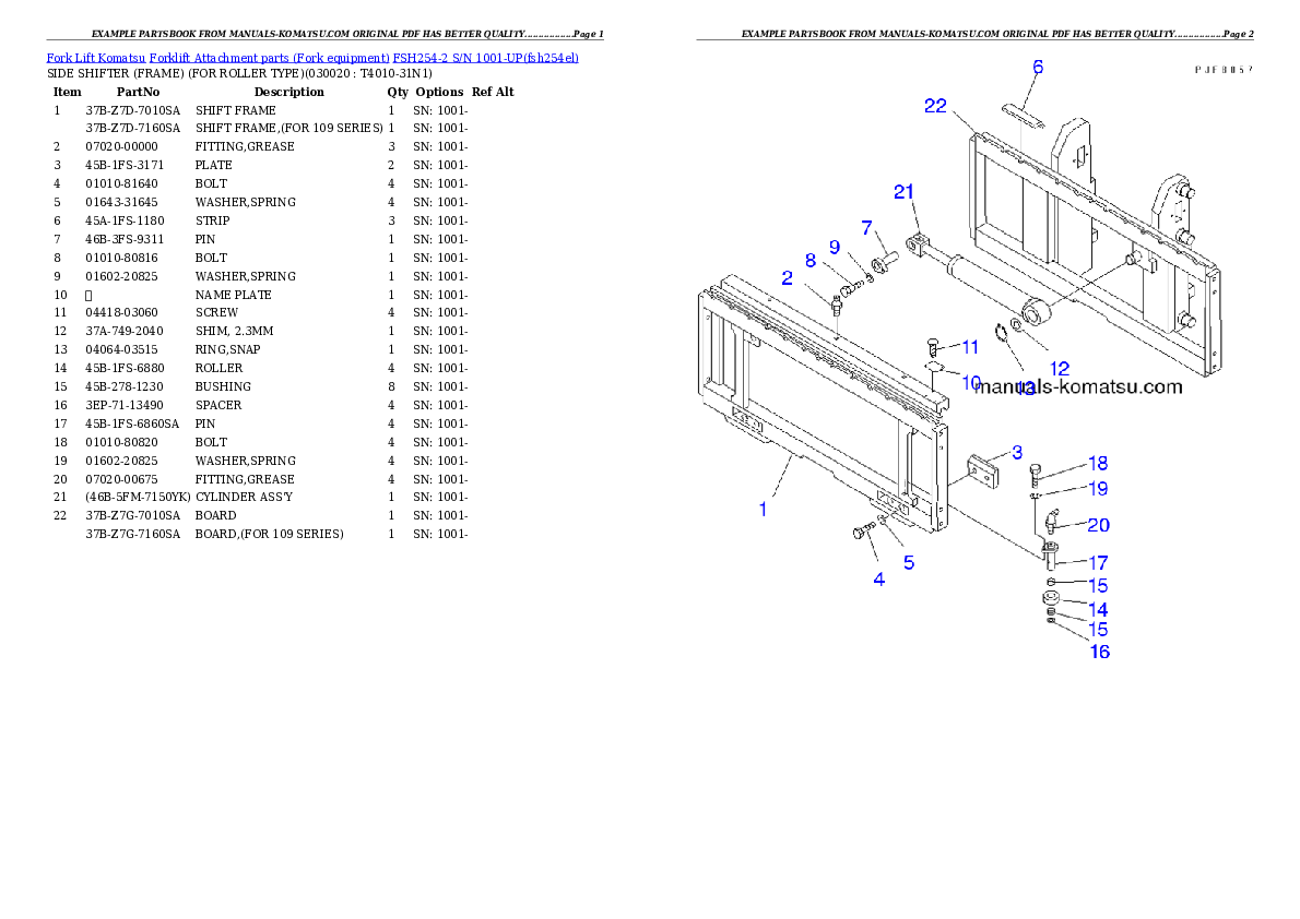 FSH254-2 S/N 1001-UP Partsbook