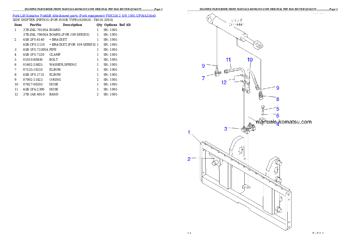 FSH254-2 S/N 1001-UP Partsbook