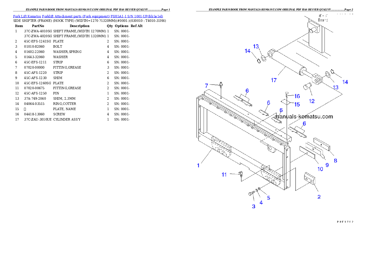 FSH5A1-1 S/N 1001-UP Partsbook