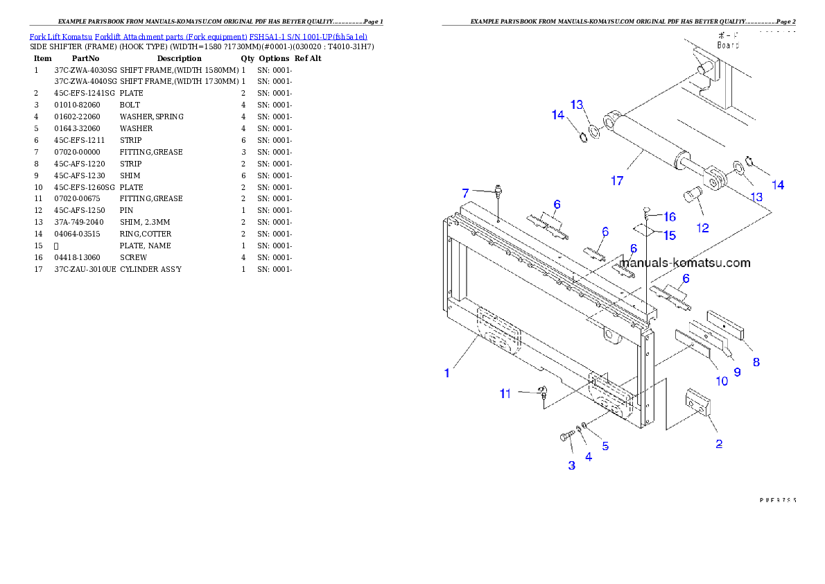 FSH5A1-1 S/N 1001-UP Partsbook