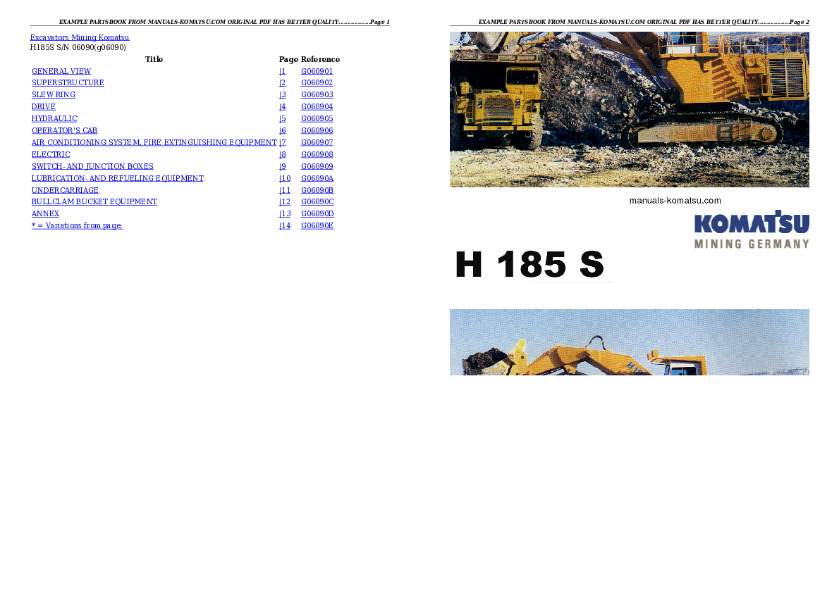 H185S S/N 06090 Partsbook