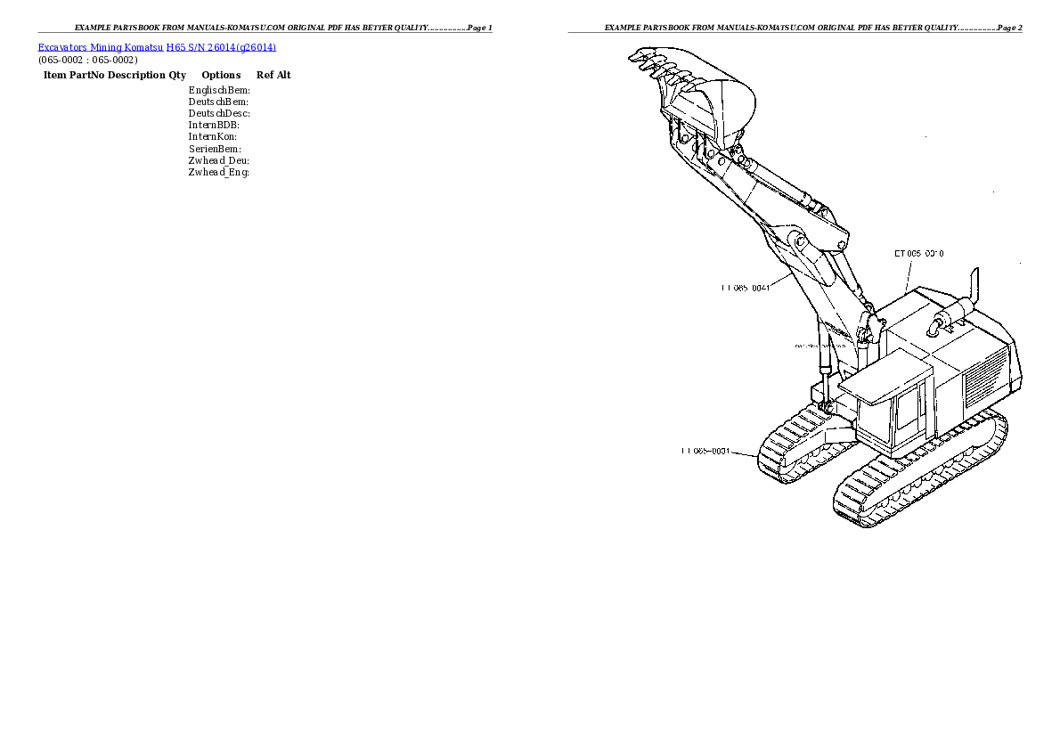 H65 S/N 26014 Partsbook