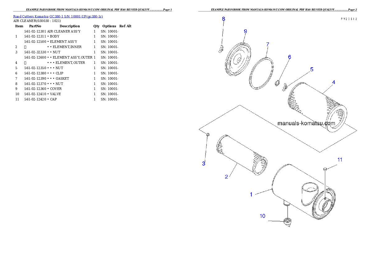 GC380-1 S/N 10001-UP Partsbook