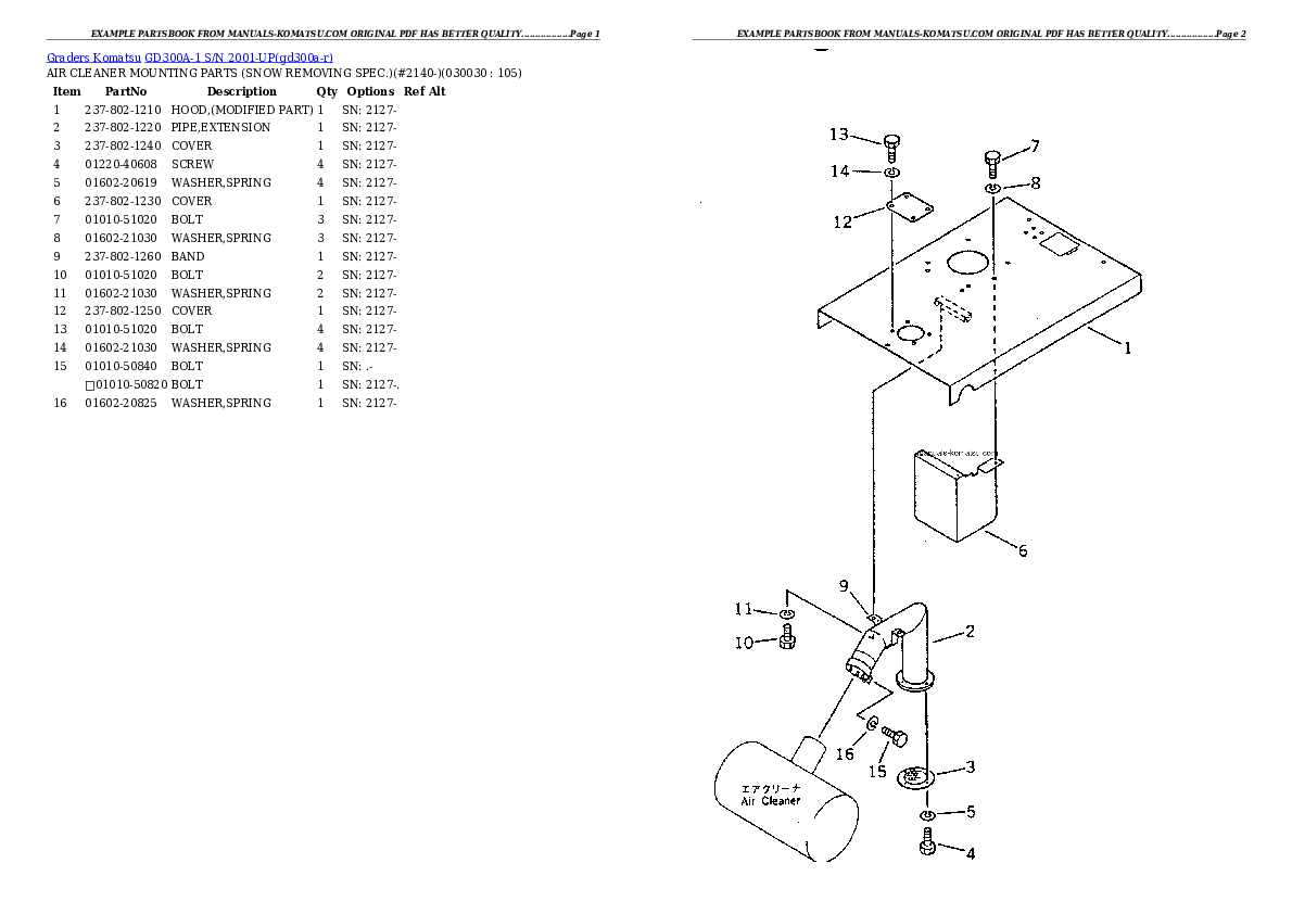 GD300A-1 S/N 2001-UP Partsbook