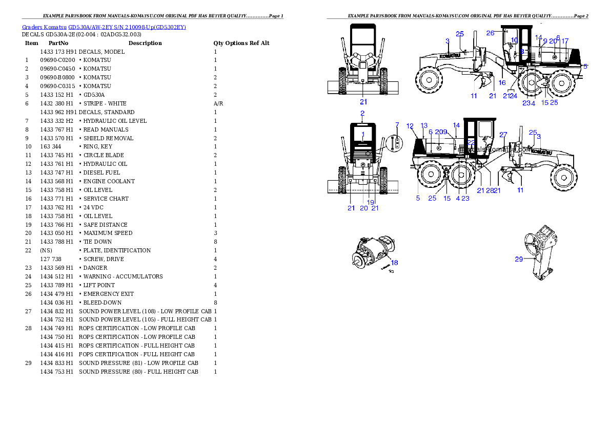 GD530A/AW-2EY S/N 210098-Up Partsbook