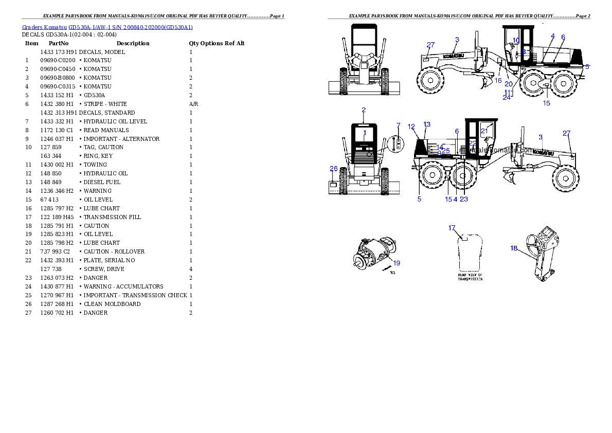 GD530A-1/AW-1 S/N 200840-202000 Partsbook