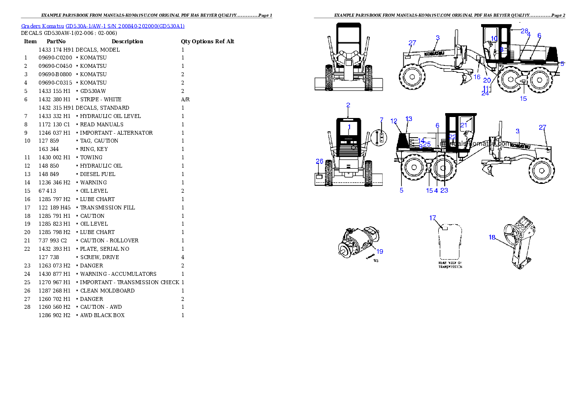 GD530A-1/AW-1 S/N 200840-202000 Partsbook