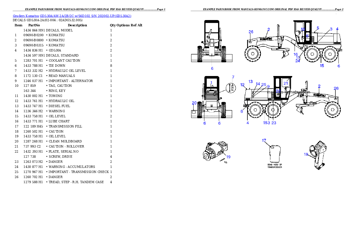 GD530A/AW-2A/2B/2C w/S6D102 S/N 202002-UP Partsbook