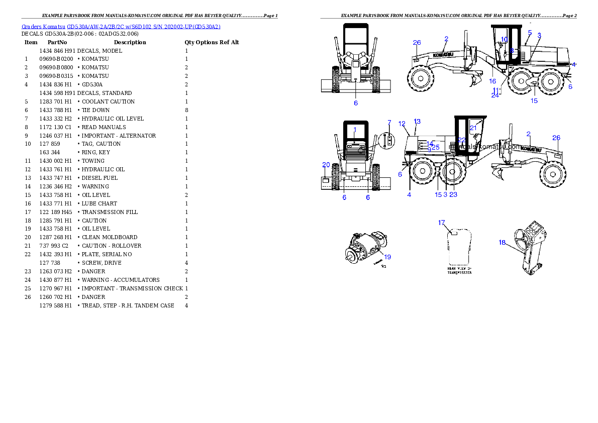 GD530A/AW-2A/2B/2C w/S6D102 S/N 202002-UP Partsbook