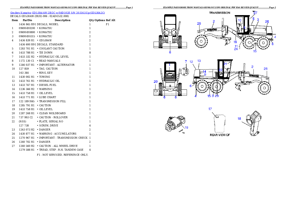 GD530A/AW-2B/2C w/S6D102E S/N 203163-Up Partsbook