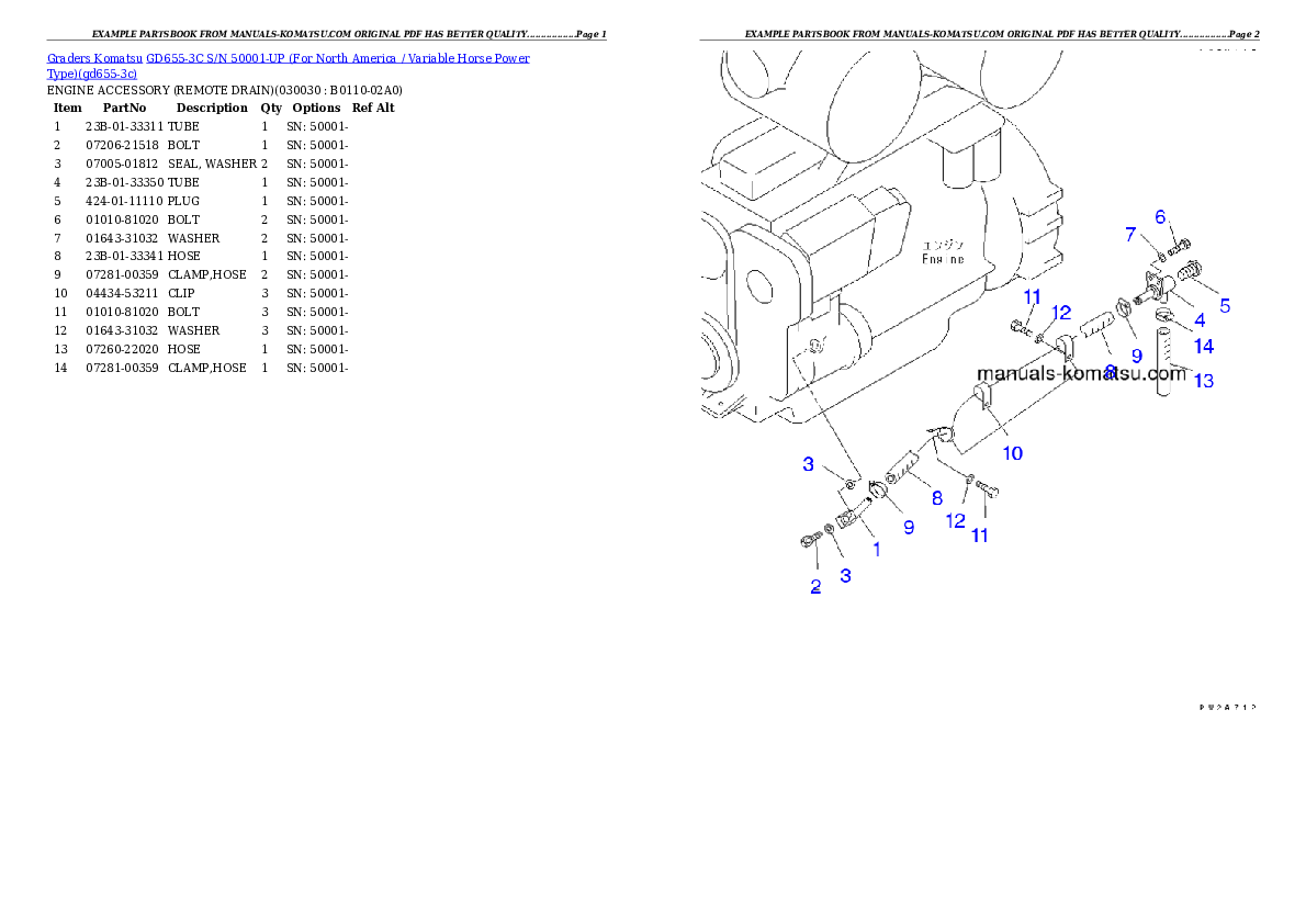 GD655-3C S/N 50001-UP (For North America / Variable Horse Power Type) Partsbook