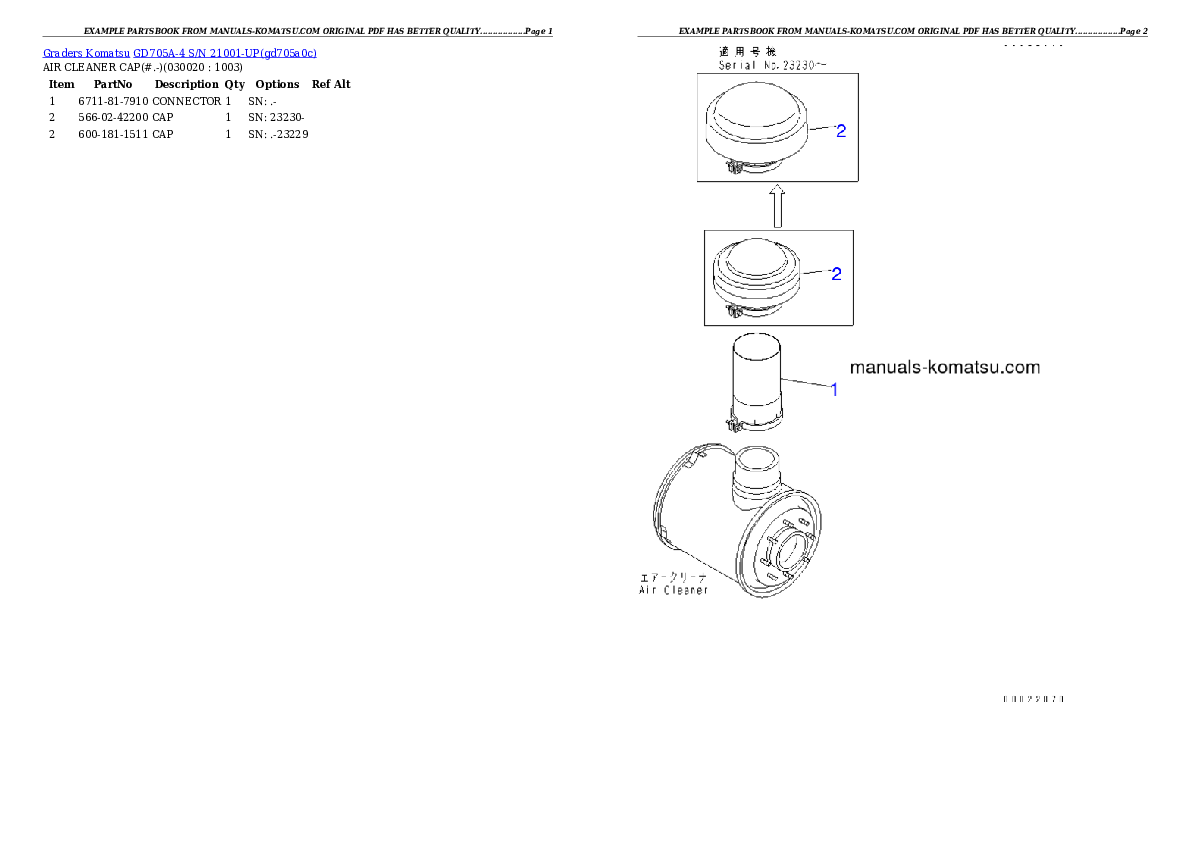 GD705A-4 S/N 21001-UP Partsbook